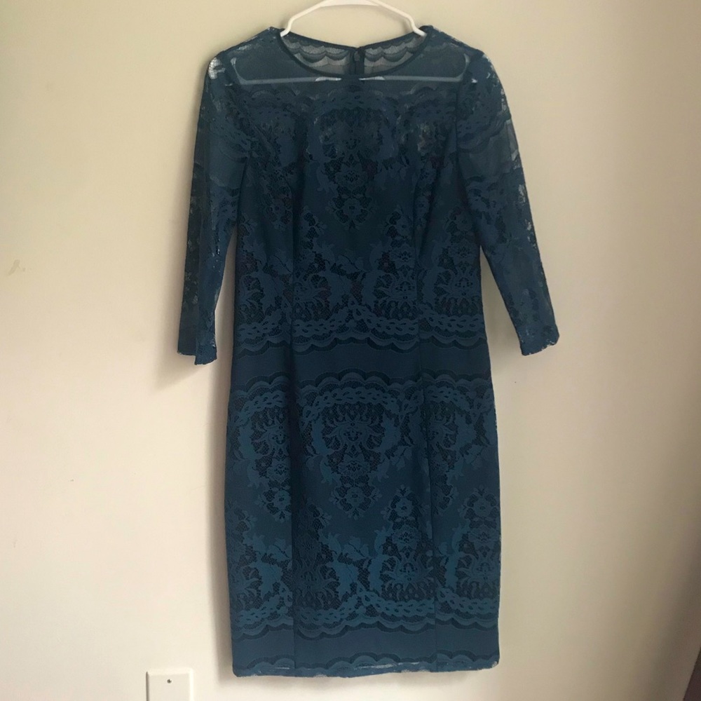 Adrianna Papell Teal Blue Lace Dress